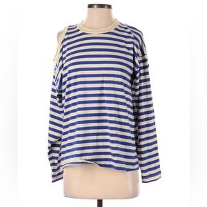 Solotre Italian Designer Blue and White Cold Shoulder T Shirt Size 1 IT